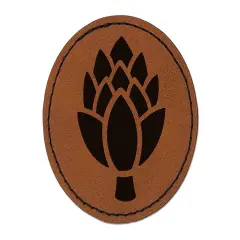 Artichoke Garden Vegetable Round Iron-On Engraved Faux Leather Patch Applique - 2.5" Brown