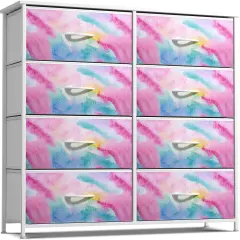 Sorbus Extra Wide Dresser Organizer With 8 Drawers - Large Storage Furniture for Bedroom, Hallway, Living Room, Nursery & Closet Tie dye blue/pink