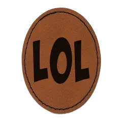 LOL Laughing Fun Text Round Iron-On Engraved Faux Leather Patch Applique - 2.5" Brown