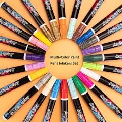 24 Colors Acrylic Paint Pens Medium Tip Quick Drying Paint Marker Kit for Rock Painting Fabric Wood Canvas Metal Ceramic Glass - Set of 24 Colors Acrylic Pen Craft Supplies Gift for Crafter in Your Life