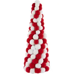 Northlight Candy Cane Plush PomPom Christmas Tree Decoration - 15" - Red and White