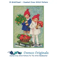 Christmas Scene # 813 Kids Deliver Presents on Sled Counted Cross Stitch Pattern