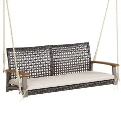 2-Person Rattan Hanging Porch Swing Chair Off White