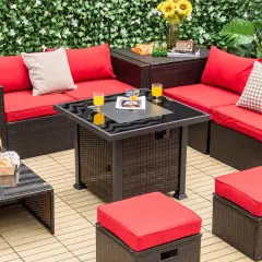 32 Inch Square Propane Fire Pit Table with Lava Rocks Cover Brown