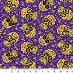 Sykel Enterprises-Louisiana State University Cotton Fabric-LSU Tigers Sugar Skull Cotton Quilting Fabric