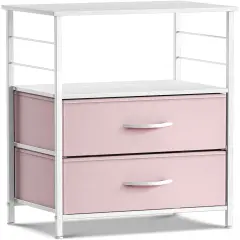 Sorbus Nightstand 2-Drawer Shelf Storage - Bedside Furniture & End Table Chest Dresser with Steel Frame, Wood Top & Easy Pull Fabric Bins for Home, Bedroom, Closets, Bathroom, Office & College Dorm Pink