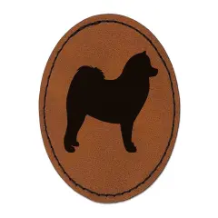 Samoyed Dog Solid Round Iron-On Engraved Faux Leather Patch Applique - 2.5" Brown