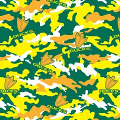 Sykel Enterprises-University of Oregon Fleece Fabric-Oregon Ducks Camouflage Fleece Blanket Fabric-Sold by the yard