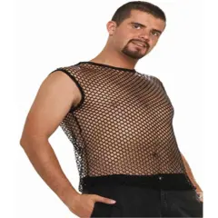 Adult Black Costume Fishnet Retro 80s Hip Hop Sleeveless Mesh Shirt