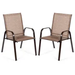 2 Pieces Patio Outdoor Dining Chairs with Powder Coated Steel Frame Brown