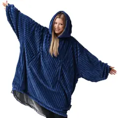 Reversible Oversized Hoodie Blanket for Adults Navy& gray