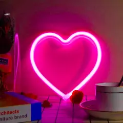 Pink Heart Neon Sign, LED Light Battery Operated or USB Powered Decorations Lamp, Table and Wall Decoration Light for Girl's Room Dorm Wedding Anniversary Valentines Day Birthday Party Home D&eacute;cor