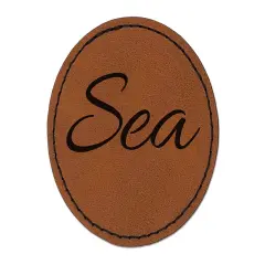 Sea Fun Text Round Iron-On Engraved Faux Leather Patch Applique - 2.5" Brown