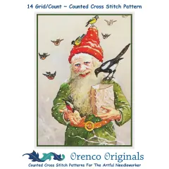 Elf Gnome Feeding the Birds Jenny Nystrom Counted Cross Stitch Pattern