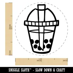 Yummy Bubble Tea Boba Milk Dessert Drink Self-Inking Rubber Stamp for Stamping Crafting Planners Blue