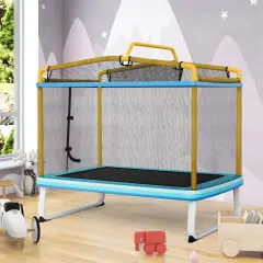 Rectangle Trampoline with Swing Horizontal Bar and Safety Net Yellow
