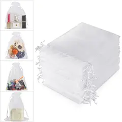 100 Pieces 4x6 (10x15cm) White Sheer Organza Bags for Wedding Favor With Drawstring, Premium Jewelry Pouches Party for Festival Gift ,Candy , Fruit Protection