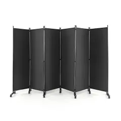 6 Panel 5.7 Feet Tall Rolling Room Divider on Wheels Grey