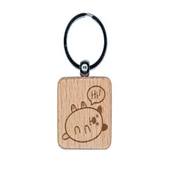 Pug Dog Hi Hello Doodle Rub My Tummy Engraved Wood Square Keychain Tag Charm