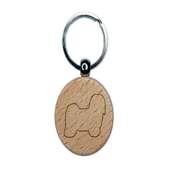 Havanese Dog Outline Engraved Wood Round Keychain Tag Charm