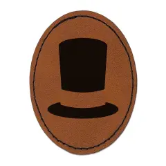 Top Hat Round Iron-On Engraved Faux Leather Patch Applique - 2.5" Brown