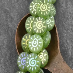 *8* 14mm Lime Opal AB Laser Tattoo Sun Coin Beads