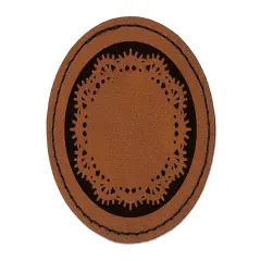 Fancy Cute Lace Doily Round Iron-On Engraved Faux Leather Patch Applique - 2.5" Brown