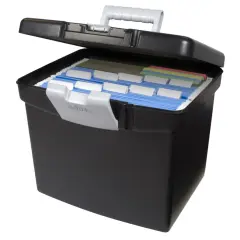 Storex Portable File Box, with XL Storage Lid, Black (Case of 2)
