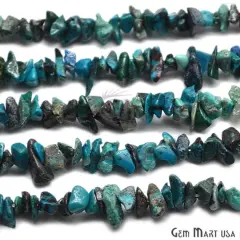 Chrysocolla Chip Beads, 34 Inch, Natural Chip Strands, Drilled Strung Nugget Beads, 3-7mm, Polished, GemMartUSA (CHCH-70001)