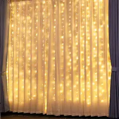 Perfect Holiday 600 LED Curtain String Lights Plug In - 8 Light Modes Warm white