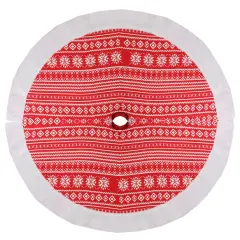 Northlight 48" Red and White Knitted Snowflake Christmas Tree Skirt with Faux Fur Trim
