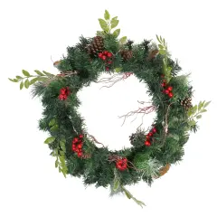 Northlight Frosted Mixed Pine, Twig and Berry Artificial Christmas Wreath - 24" - Unlit Green