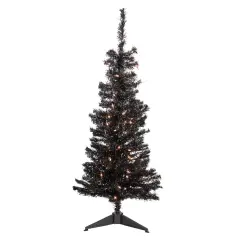Northlight 4' Pre-Lit Black Artificial Tinsel Christmas Tree, Clear Lights