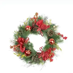 Northlight Bows, Berries and Ornaments Mixed Pine Artificial Christmas Wreath - 26" - Unlit Green