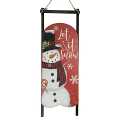 Northlight 21.75" LED Lighted 'Let it Snow' Snowman Sled Christmas Wall Sign Red