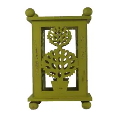 Melrose 12.5" Pistachio Green Distressed Double Ball Tree Cut-Out Pillar Candle Lantern