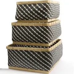 Kaemingk Set of 3 Gunmetal Gray and White Striped Baskets 18"