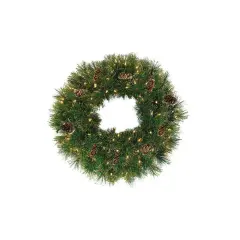 Northlight Pre-Lit Yorkville Pine Artificial Christmas Wreath - 24" - Clear Lights Green