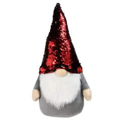 Northlight Gnome with Flip Sequin Hat Christmas Figure - 18" - Red and Gray