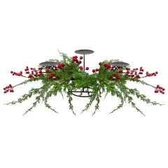 Northlight Frosted Berry and Foliage Triple Candle Holder Christmas Decoration - 32" Red