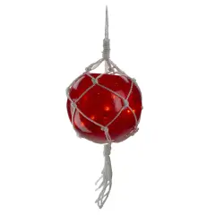 Barcana Macrame-Style Lighted Sphere Christmas Decoration - 11.5" - Red - Warm White - White Wire
