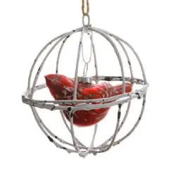 Allstate 4" Red and White Distressed Cardinal Wood Like Ball Cage Christmas Ornament