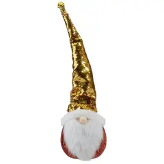 Northlight Santa Gnome Head with Sequined Jingle Bell Hat Christmas Decoration - 20" - Gold and Red