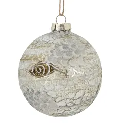 Northlight 4" Birch Wood and Glitter Pine Cones Glass Ball Christmas Ornament White