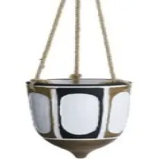 Allstate 14" White, Black and Brown Tribal Decorative Hanging Ceramic Planter with Rope