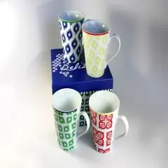 Paperproducts Design Set of 4 Colorful Belize Porcelain Coffee Mugs with Gift Box - 14 ounces Blue