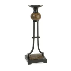 CC Home Furnishings 18.5" Carolyn Kinder Contemporary Black and Brown Decorative Pillar Candle Holder