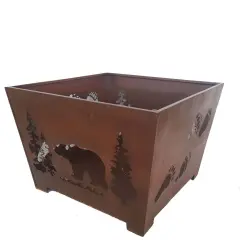 Esschert Design 24" Brown Rustic Finish Bear Square Outdoor Fire Basket