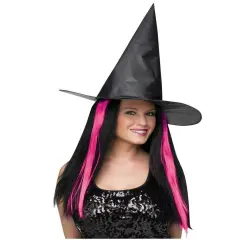 Fun World Women's Witch Hat With Purple Hair Halloween Accessories, - One Size
