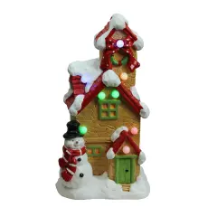 Northlight Lighted and Musical Snow Covered Christmas Cottage - 17" - LED Multicolor Lights Brown